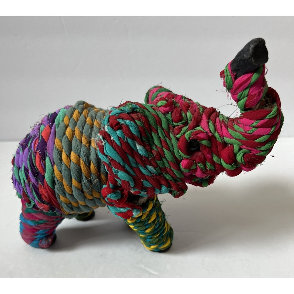 VTG Chini Colorful Twisted Rope Fabric Boho Elephant - Vintage